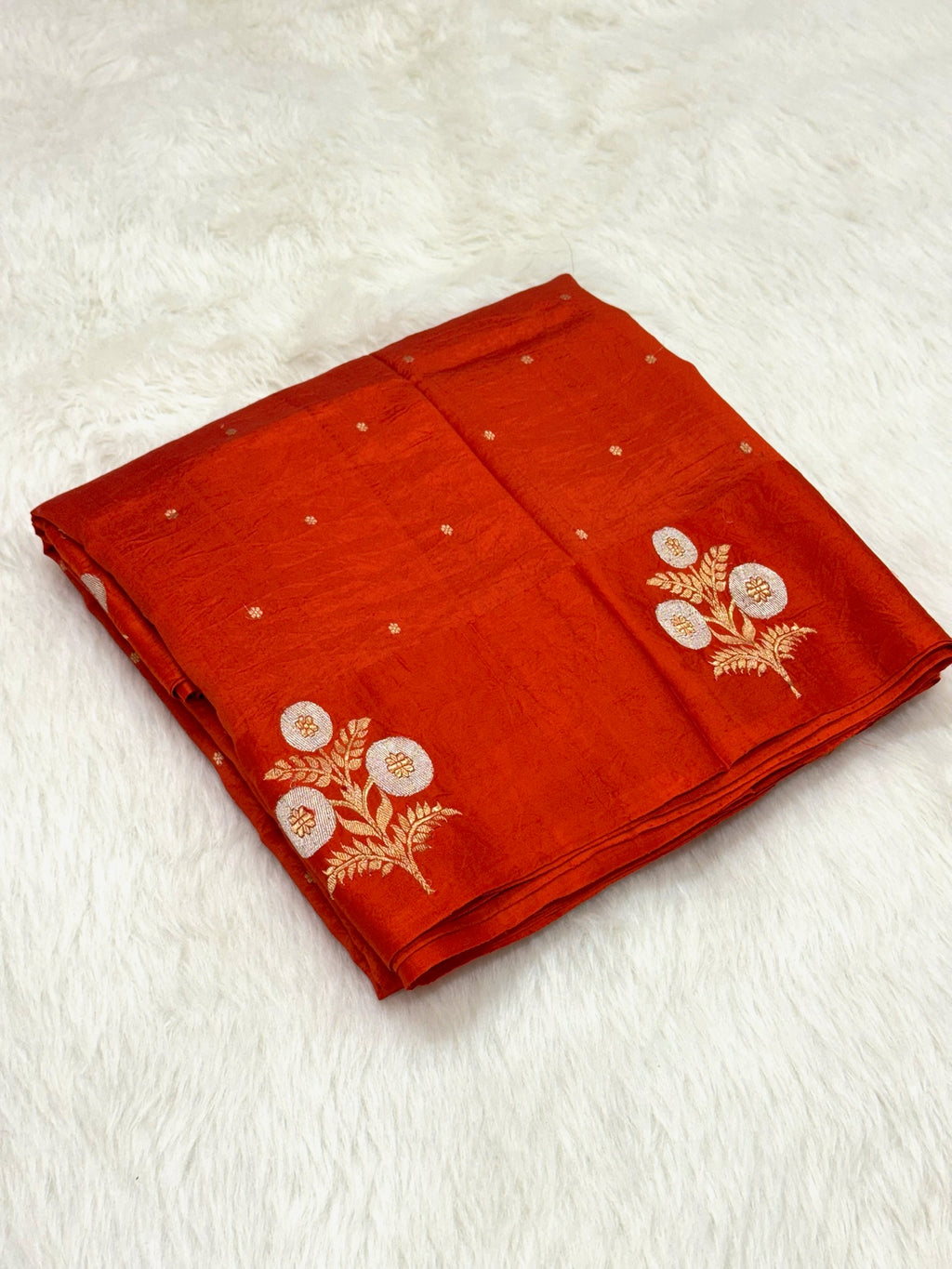 Rustic Orange Pure Raw Mango Silk Handwoven Saree