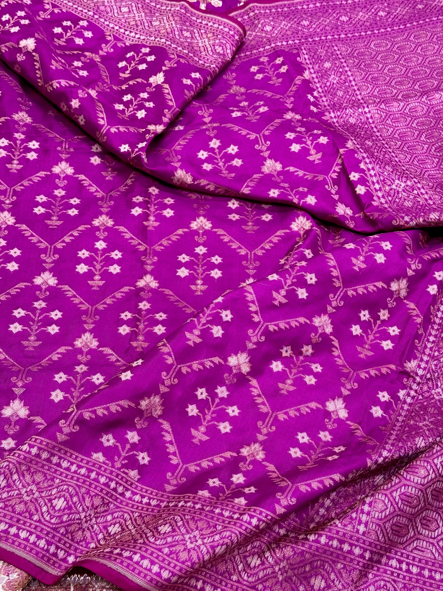 Magenta Purple Katan Ektara Silk Pure Handwoven Saree