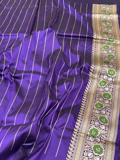 Purple Pure Mulberry Katan Silk | Kadhwa Weave | Handwoven Banarasi Saree