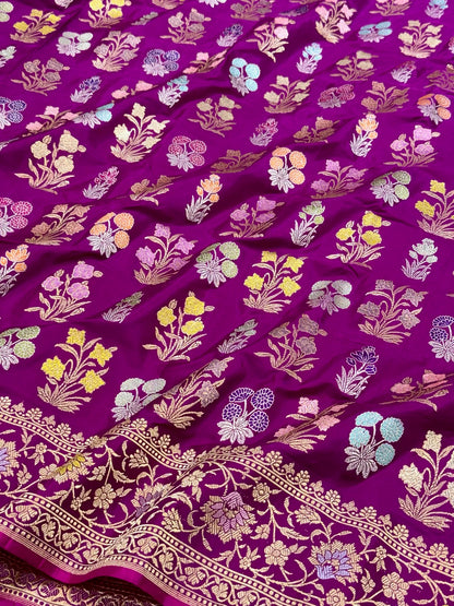 Purple Banarasi Pure Double Katan Mulberry Silk Handwoven Modern Saree | Kadhwa Technique
