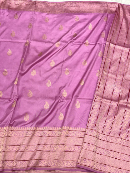Pink Pure Mulberry Silk & Pure Katan Silk Ektara Handwoven Banarasi Saree - Kadhwa Technique