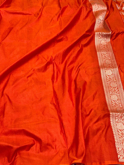 Orange Pure Katan Silk Handwoven Banarasi Saree