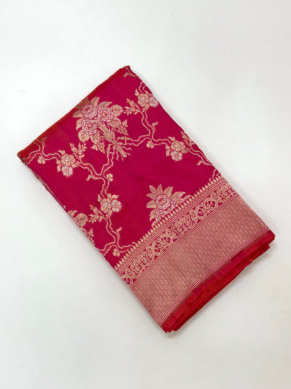 Pink Pure Mulberry Katan Silk Handloom Banarasi Saree