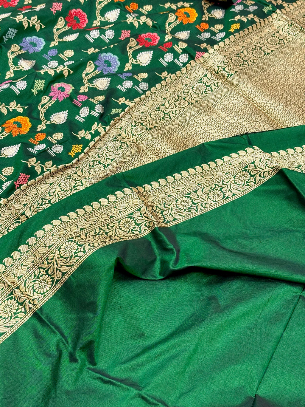 Bottle Green Katan Silk Handwoven Banarasi Saree