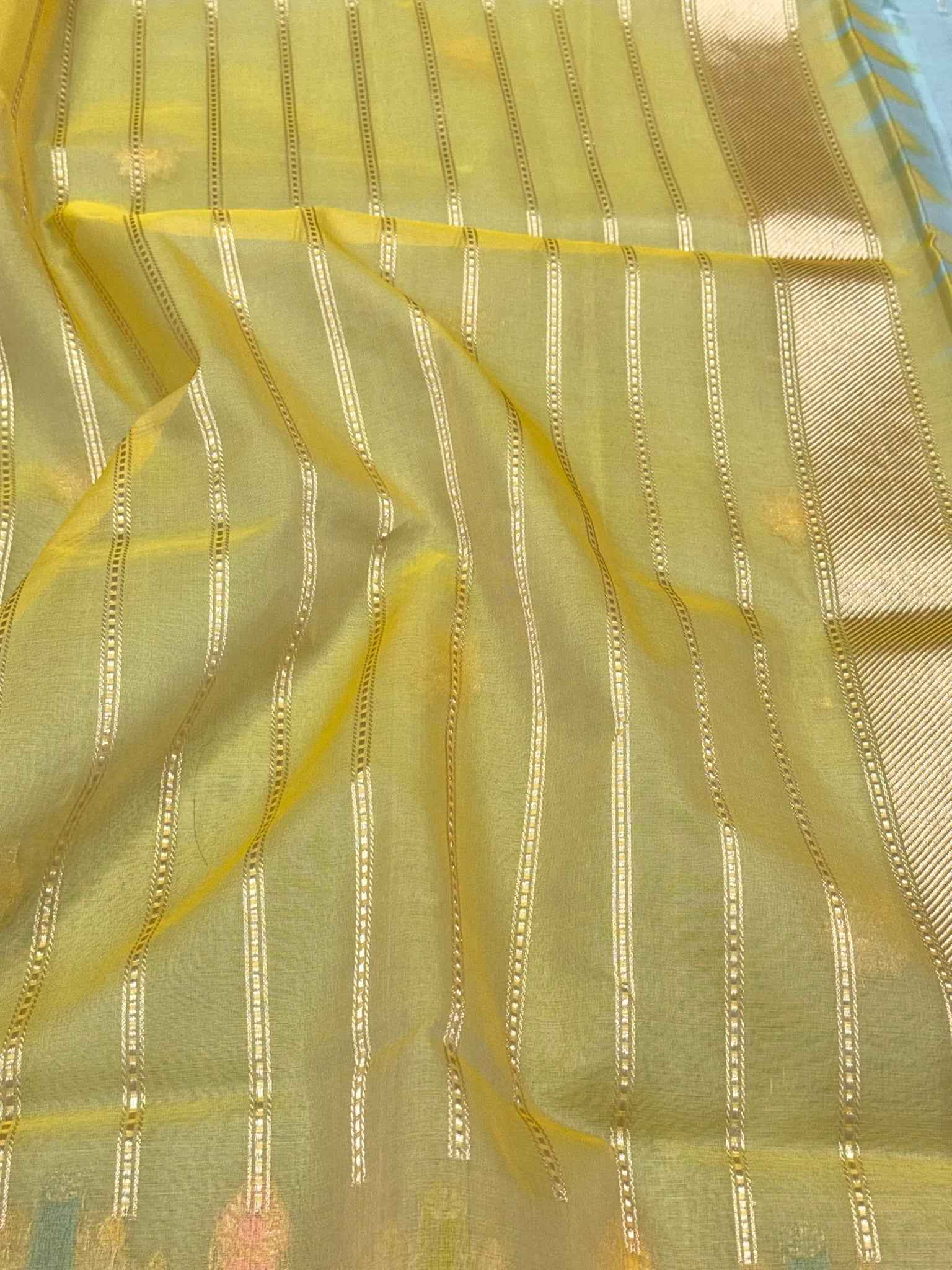 Sage Green Authentic Banarasi Saree - Pure Kora Mulberry Silk | Kadhwa Technique | Handwoven Banarasi Saree