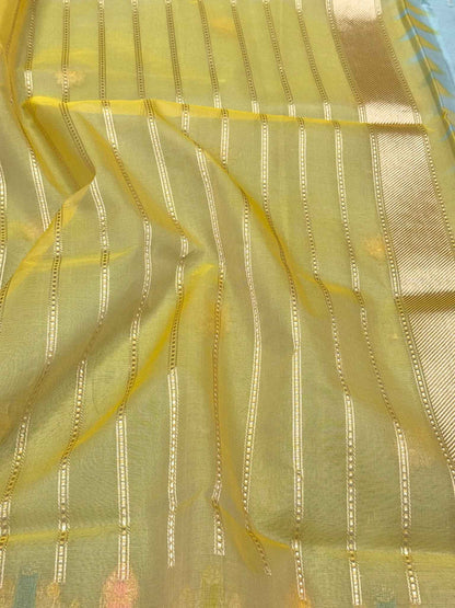 Sage Green Authentic Banarasi Saree - Pure Kora Mulberry Silk | Kadhwa Technique | Handwoven Banarasi Saree