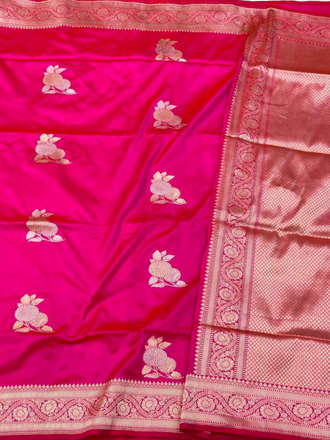 Reddish Pink Pure Mulberry Silk & Pure Katan Silk - Kadhwa Technique Handwoven Banarasi Saree