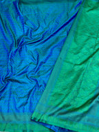 Blue/Green Pure Mashru Silk - Pure Satin Silk Handwoven Banarasi Kadhwa Saree | Dual Tone Tanchoi Saree