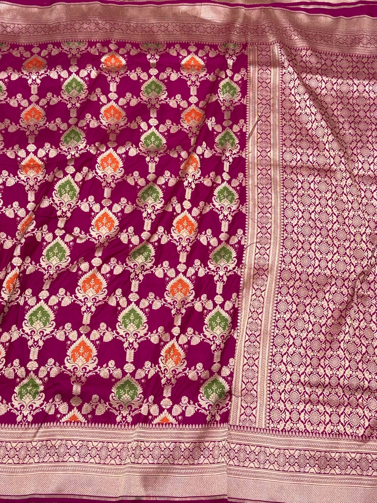 Rani Pink Pure Katan Mulberry Silk Handloom Banarasi Meenakari Saree - Modern Jaal