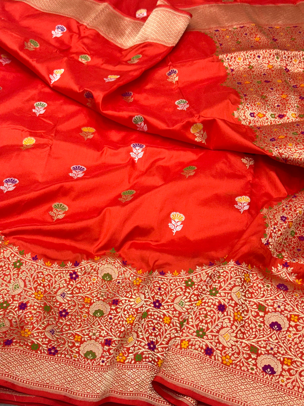 Rust Orange Pure Katan Silk Handwoven Banarasi Saree