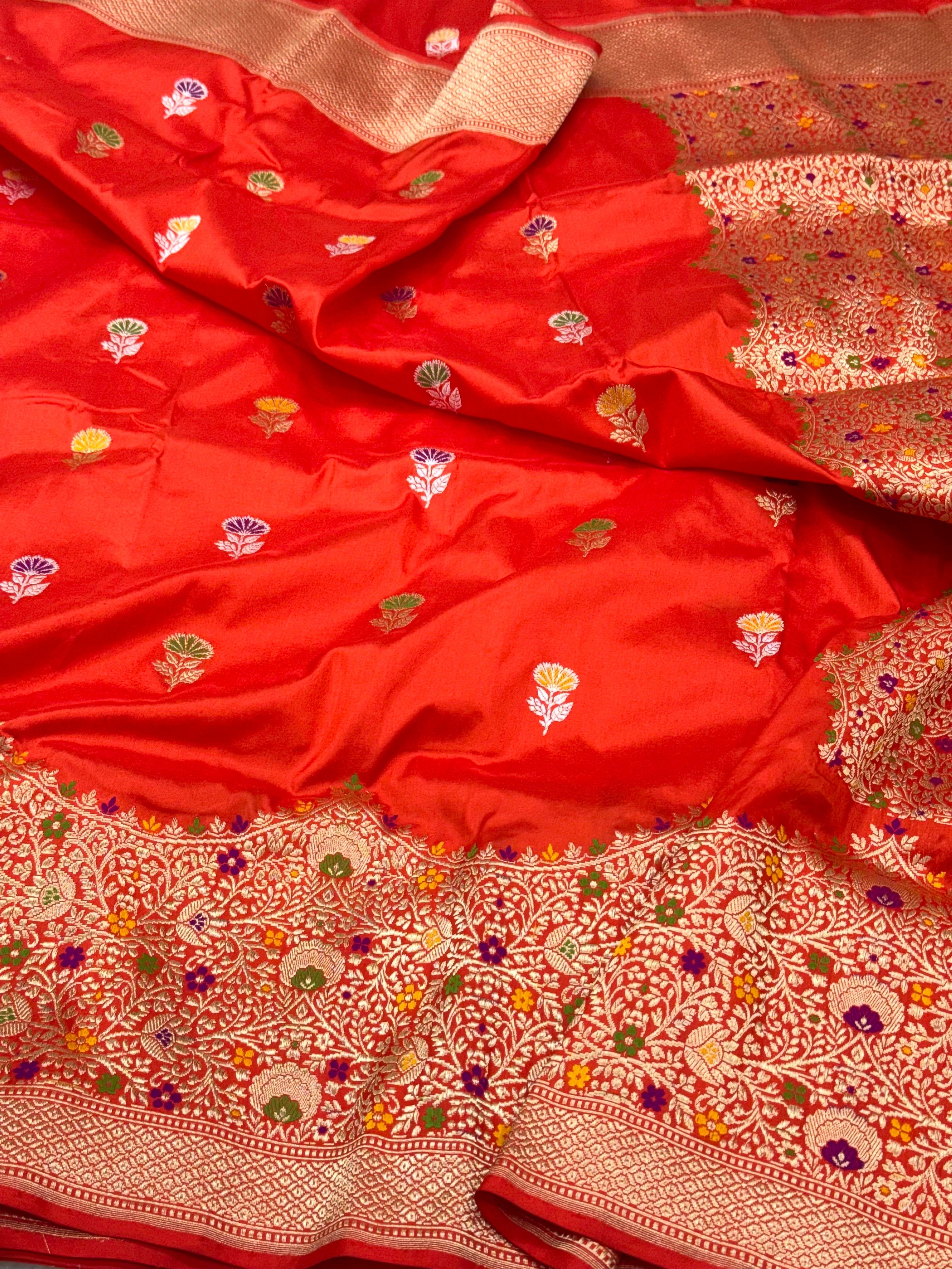 Rust Orange Pure Katan Silk Handwoven Banarasi Saree