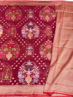 Berry Muslin Cotton Ektara Weave Handloom Jamdani Saree