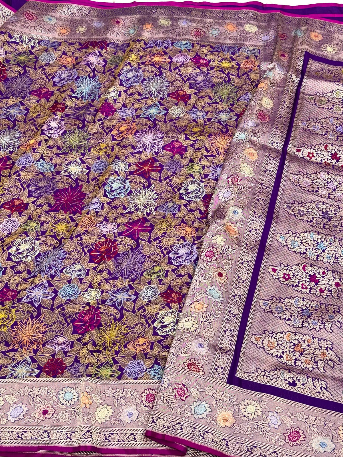 Purple Pure Mulberry Katan Silk Handwoven Banarasi Brocade Saree | Kadhwa Technique + Teh-Rir Meena - A New Era Of Elegance