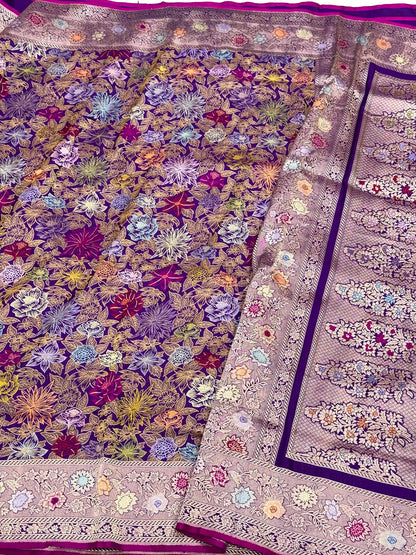 Purple Pure Mulberry Katan Silk Handwoven Banarasi Brocade Saree | Kadhwa Technique + Teh-Rir Meena - A New Era Of Elegance