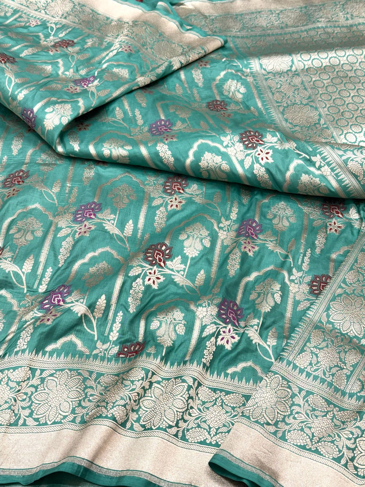 Sea Green Banarasi Handloom Saree | Pure Katan Mulberry Silk Meenakari Saree
