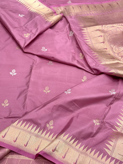 Mauve Pink Pure Mulberry Katan Silk Handwoven Banarasi Saree