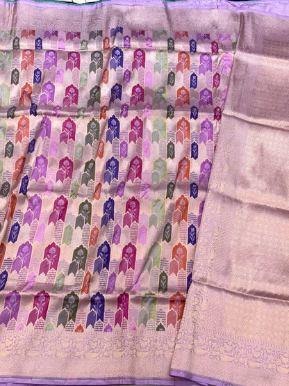 Lilac Pink Handloom Banarasi Saree | Pure Katan Mulberry Silk Banarasi Rangkaat Saree - The New Classic