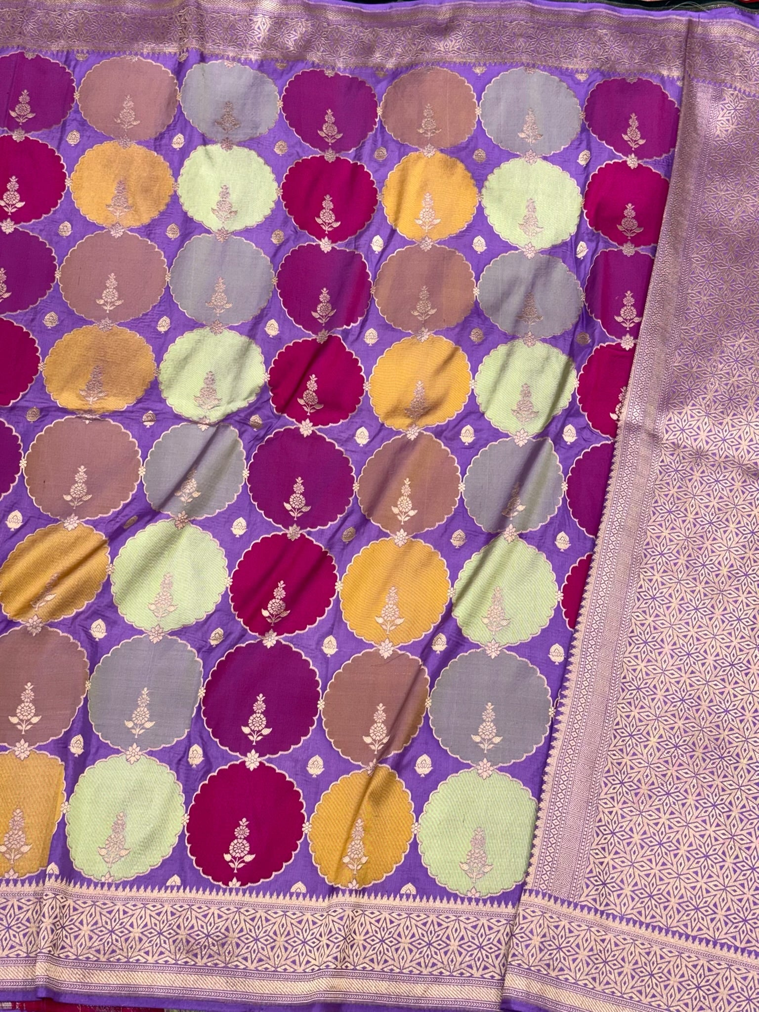 Lavender Pure Mulberry Katan Silk Handloom Banarasi Rangkaat Saree