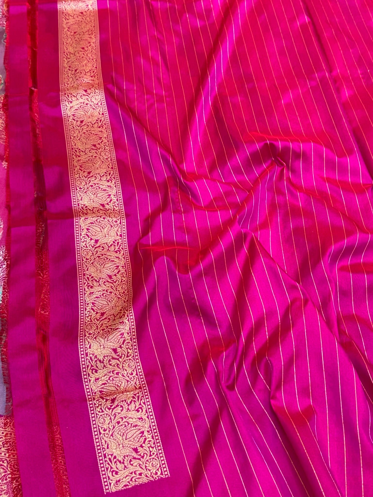 Rani Pink Pure Mulberry Katan Silk Handwoven Banarasi Rangkaat Saree With Authentic Kadhwa Technique