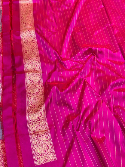 Rani Pink Pure Mulberry Katan Silk Handwoven Banarasi Rangkaat Saree With Authentic Kadhwa Technique