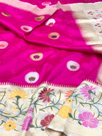 Rani Pink Pure Mulberry Katan Silk Handwoven Banarasi Saree