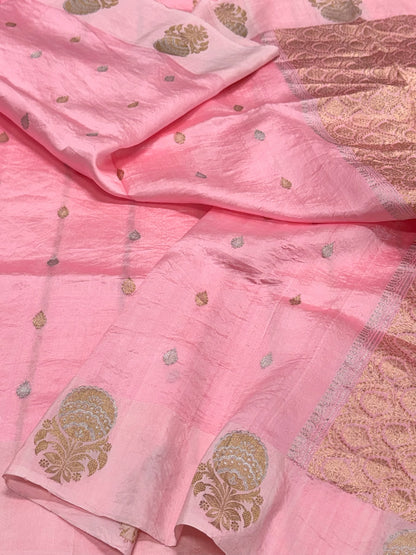 Pink Pure Raw Mango Silk Handwoven Banarasi Saree