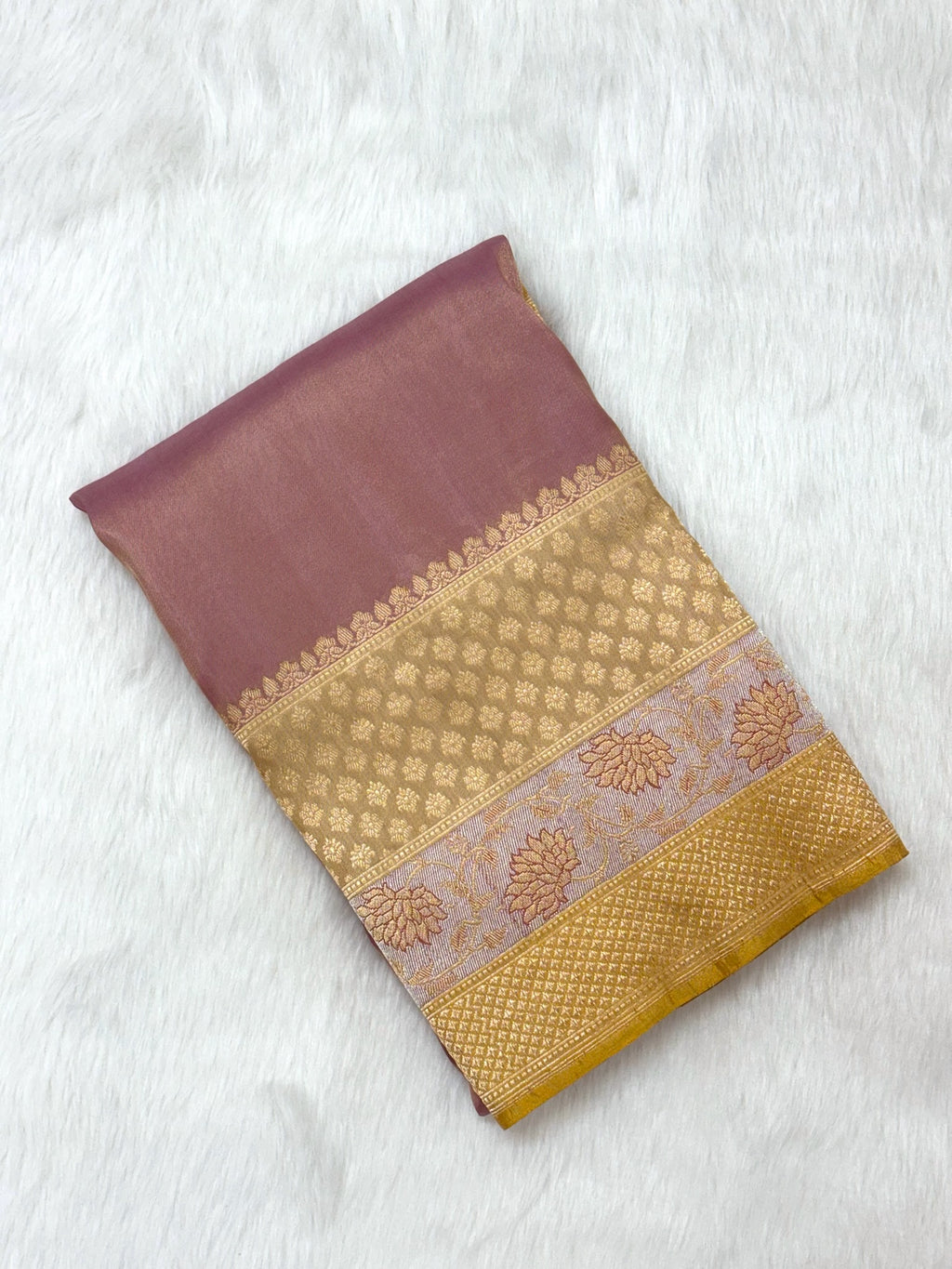 Pastel Pink Double Katan Tissue With Ektara Weave