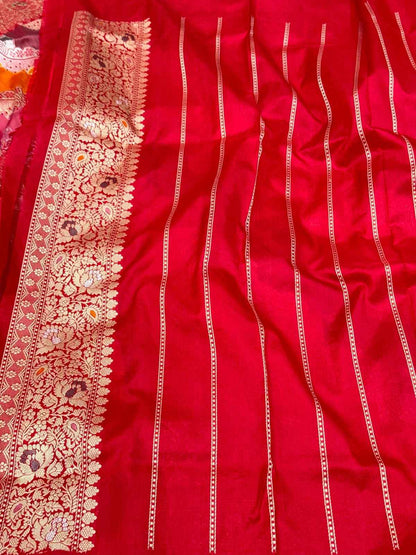 Red Pure Mulberry Katan Silk  Handwoven Banarasi Saree