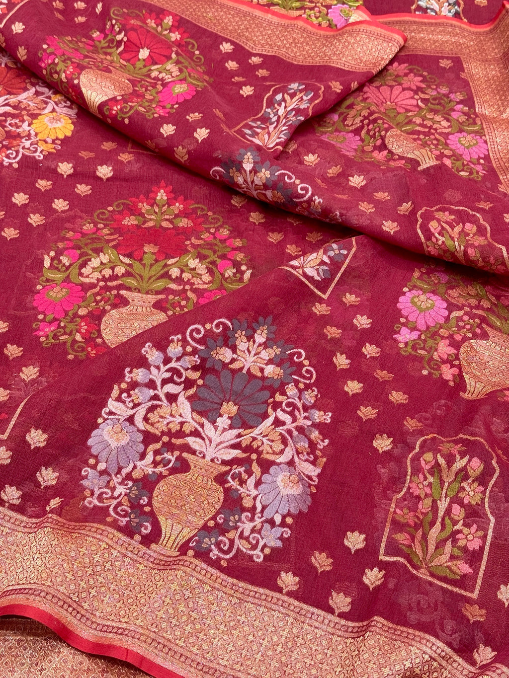 Berry Muslin Cotton Ektara Weave Handloom Jamdani Saree