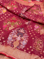 Berry Muslin Cotton Ektara Weave Handloom Jamdani Saree