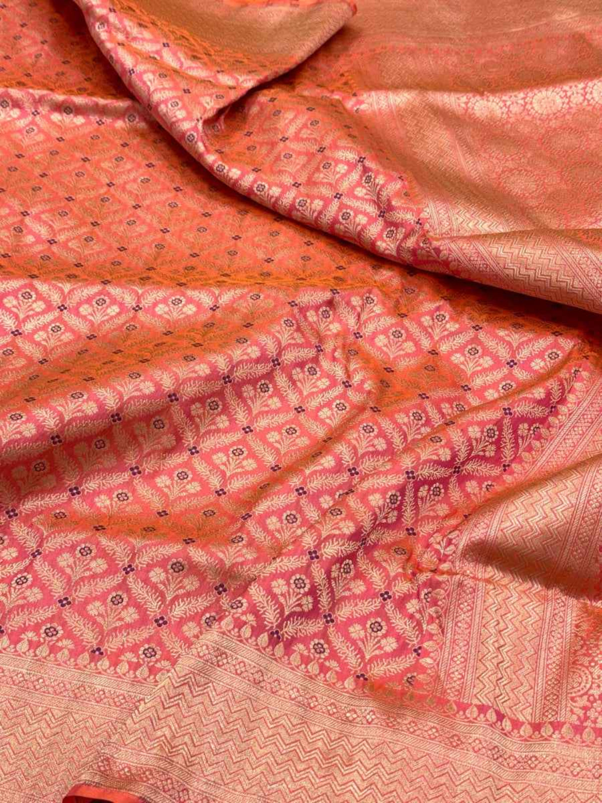 Reddish Orange Katan Silk Vintage Handloom Banarasi Brocade Saree