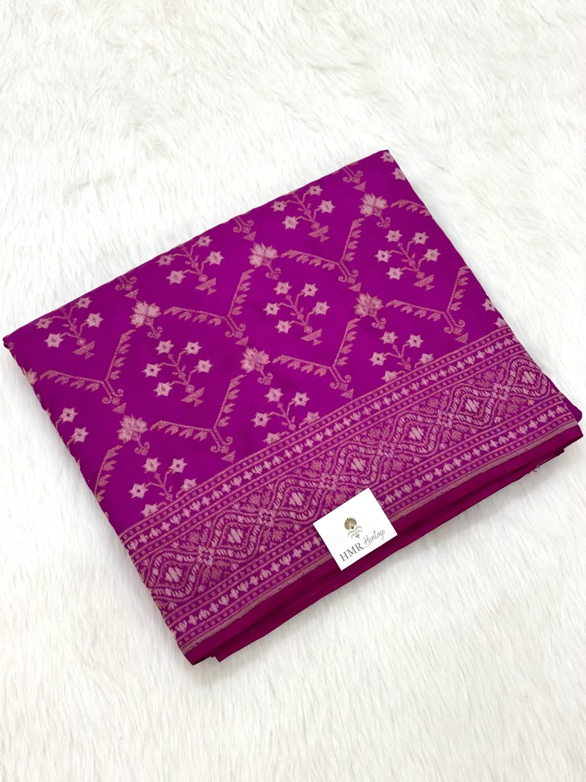 Magenta Purple Pure Katan Silk Handwoven Banarasi Saree |Ektara Weave|