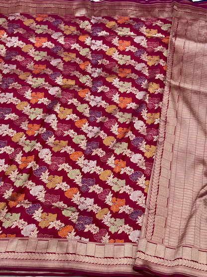 Raspberry Pink Pure Katan Mulberry Silk Handloom Banarasi Saree | Timeless Banarasi Elegance