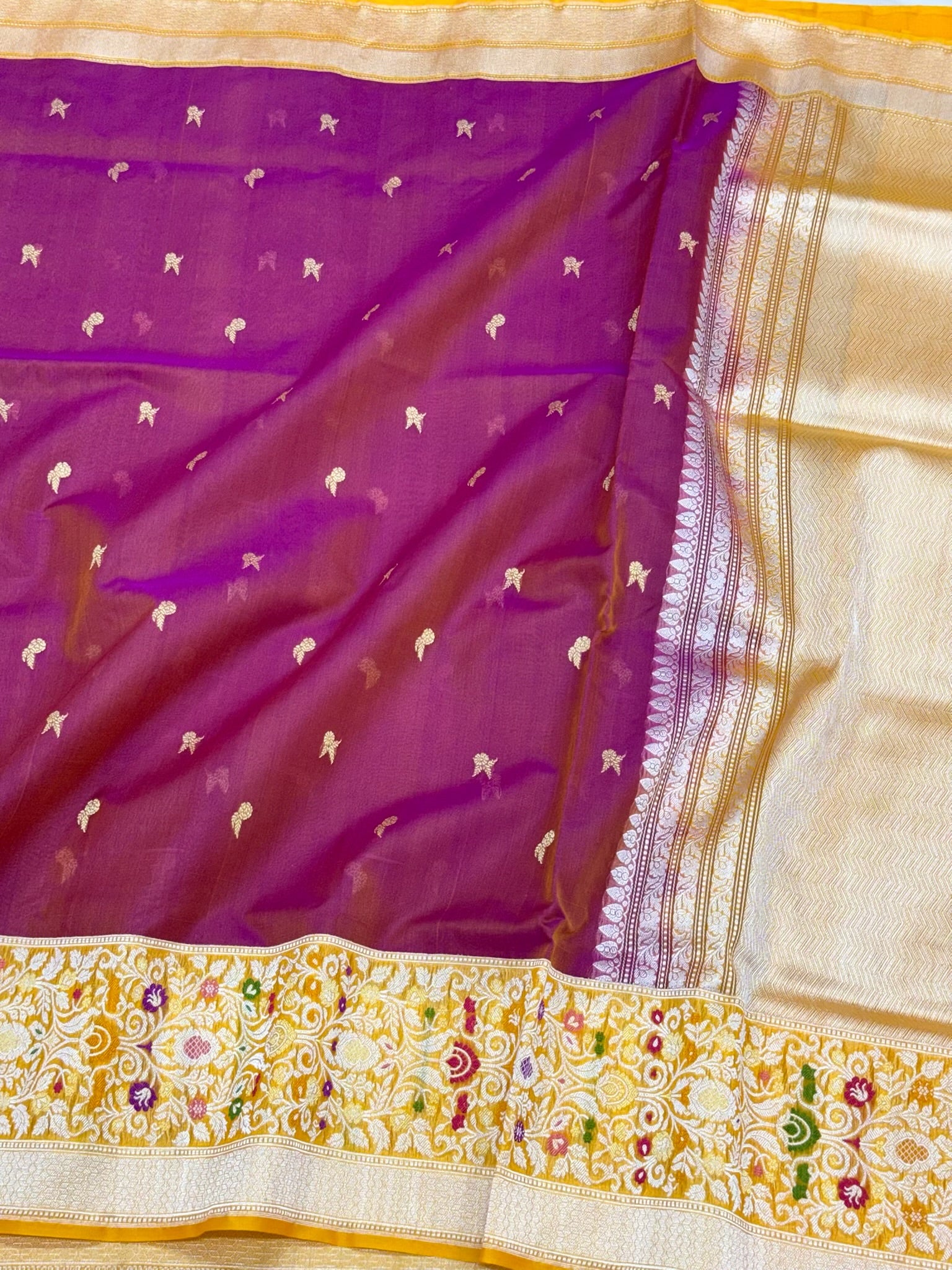 Purple/Dual Tone Pure Kora Mulberry Silk Handwoven Modern Contemporary Banarasi Saree