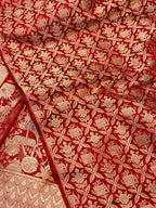 Red Satin Silk Pure Handwoven Lahenga