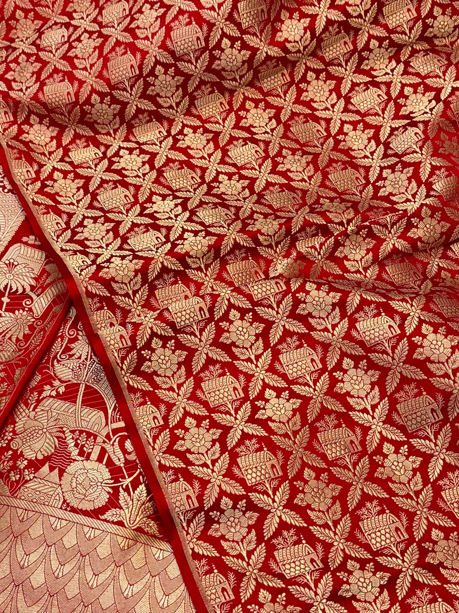 Red Satin Silk Pure Handwoven Lahenga