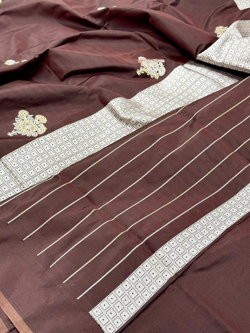 Brown Katan Silk Pure Handwoven Banarasi Saree