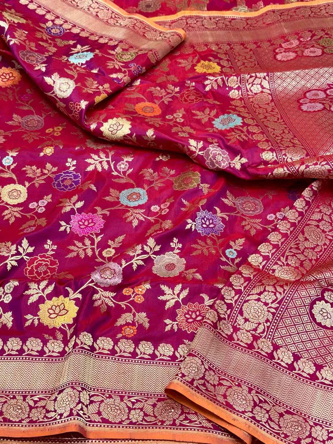 Raspberry Pink Pure Katan Silk & Pure Mulberry Silk Kadhwa Authentic Premium Banarasi Saree