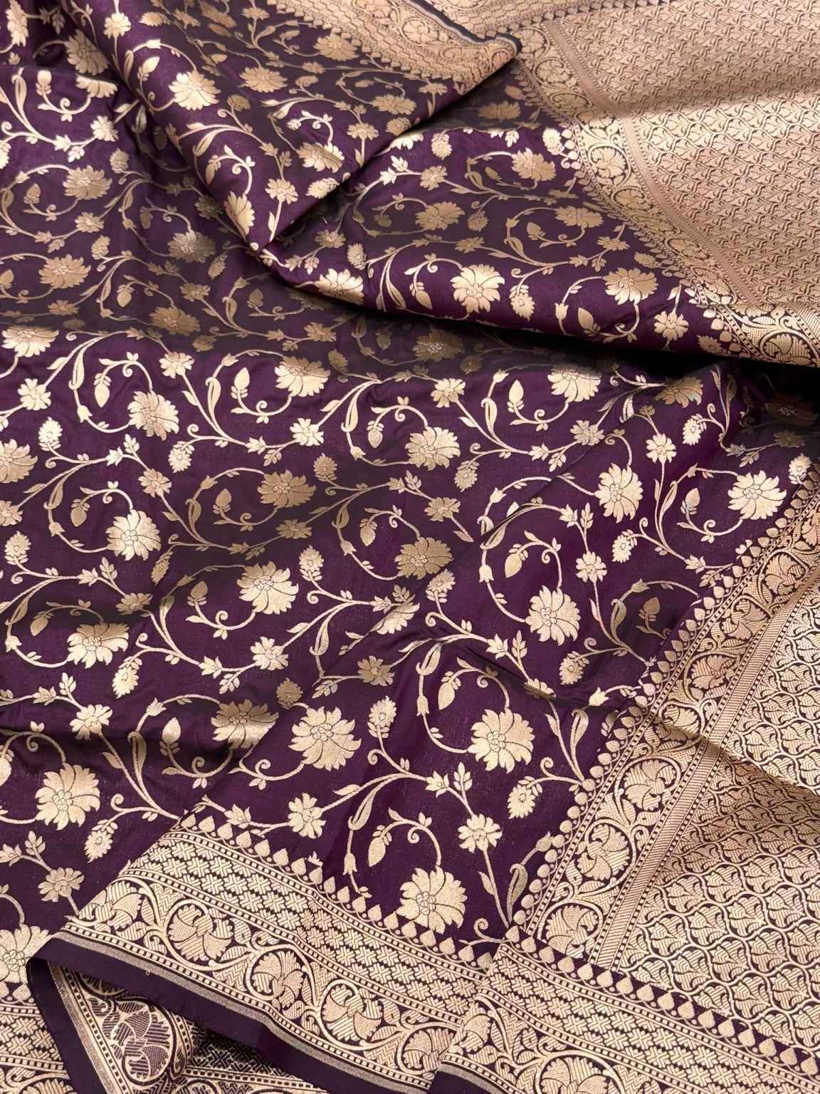 Wine Pure Katan Silk & Pure Mulberry Silk Banarasi Saree - Handcrafted Luxury Handloom Saree