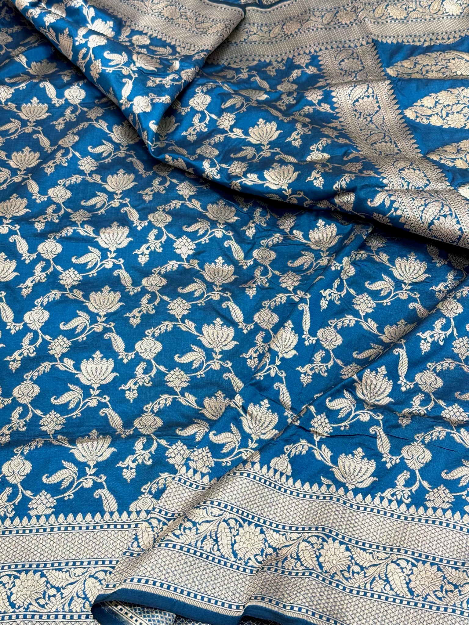 Blue Pure Mulberry Katan Silk Banarasi Handloom Saree