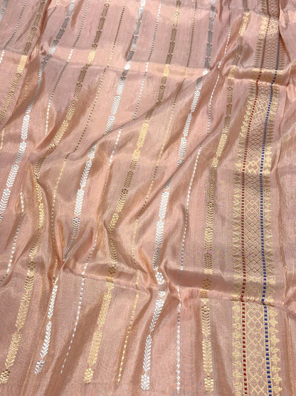 Peach Pure Mulberry Katan Silk & Tissue Silk Handwoven Banarasi Saree - Kadhwa Weave Timeless Heritage