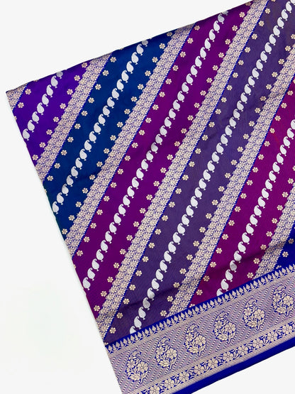 Blue Pure Mulberry Katan Silk Handwoven Banarasi Saree |Rangkaat|