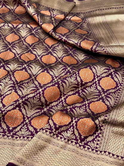Purple Katan Silk Vintage Handloom Banarasi Brocade Saree