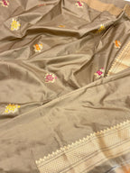 Greyish Brown Handwoven Pure Katan Silk Saree
