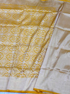 Yellow Pure Mulberry Katan Silk Handloom Banarasi Saree |Kimkhaab-Brocade|