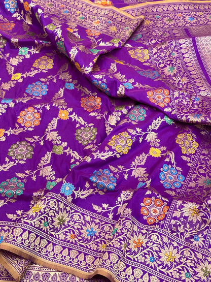 Purple Pure Katan Silk Handwoven Banarasi Saree |Kadhuwa|