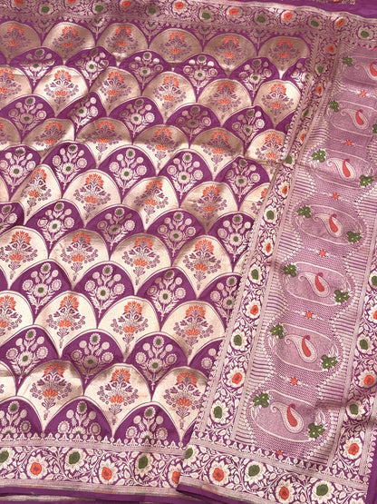 Lilac Pink Pure Katan Mulberry Silk Handloom Banarasi Saree