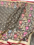 Antique Bronze Pure Kora Organza Silk Jamdani Handwoven Banarasi Saree