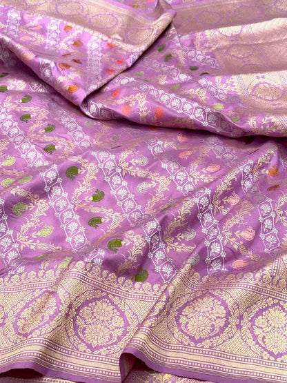 Purple Pure Katan Silk Saree | Kadhwa Technique | Handwoven Banarasi Saree | 100% Pure Mulberry Silk Saree