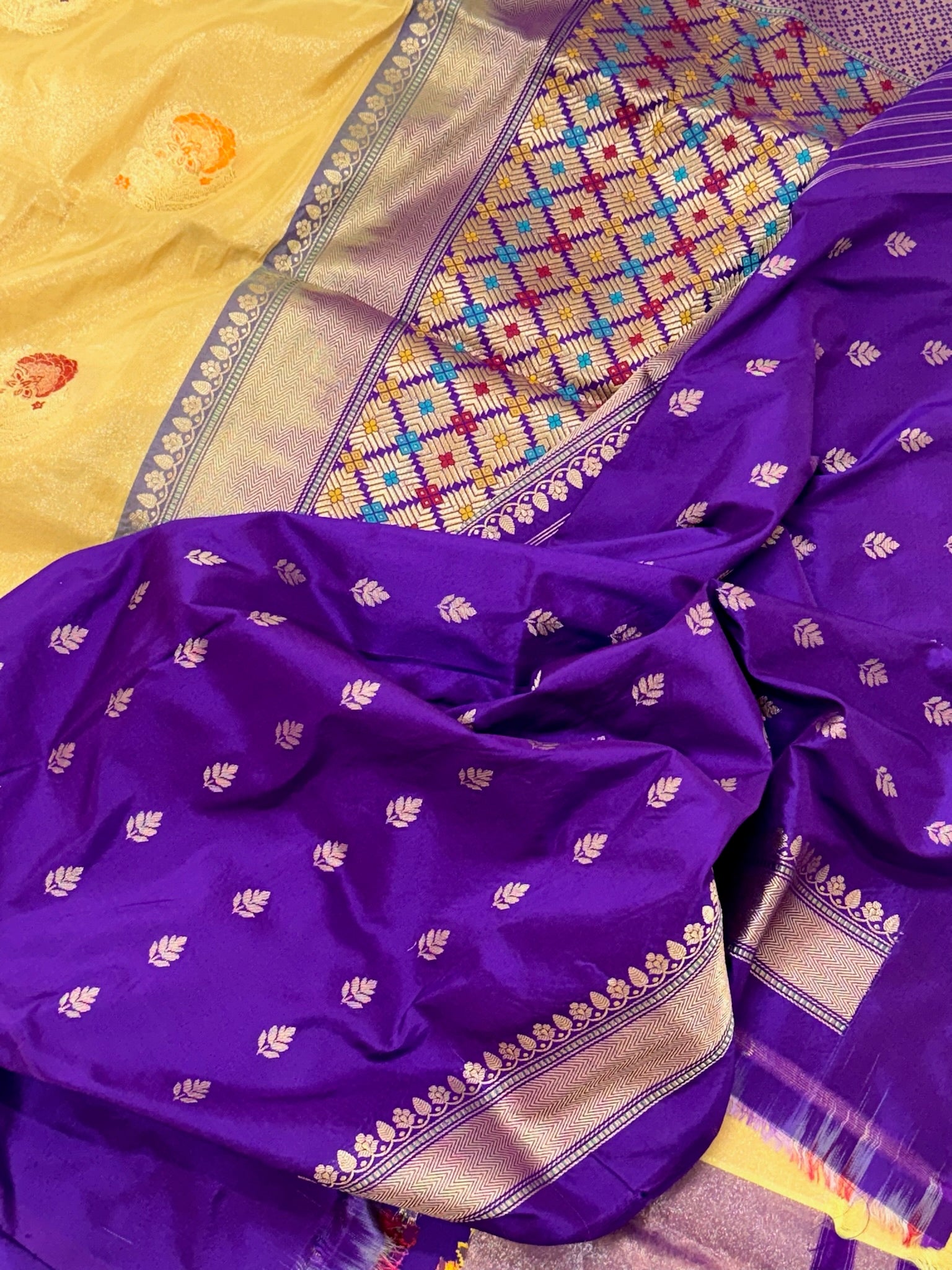 Gold Katan Tissue Pure Silk Handwoven Saree